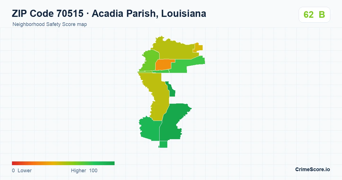 ZIP Code 70515 in Acadia Parish, Louisiana neighborhood Safety Score map