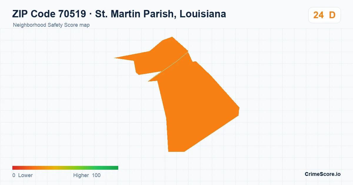 ZIP Code 70519 in St. Martin Parish, Louisiana neighborhood Safety Score map