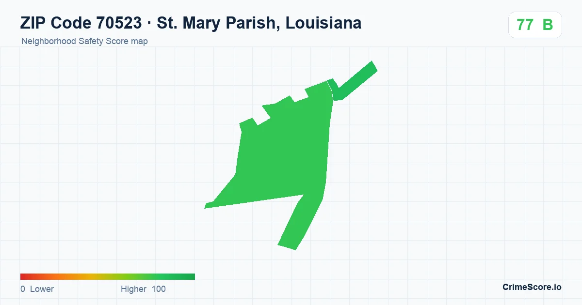 ZIP Code 70523 in St. Mary Parish, Louisiana neighborhood Safety Score map