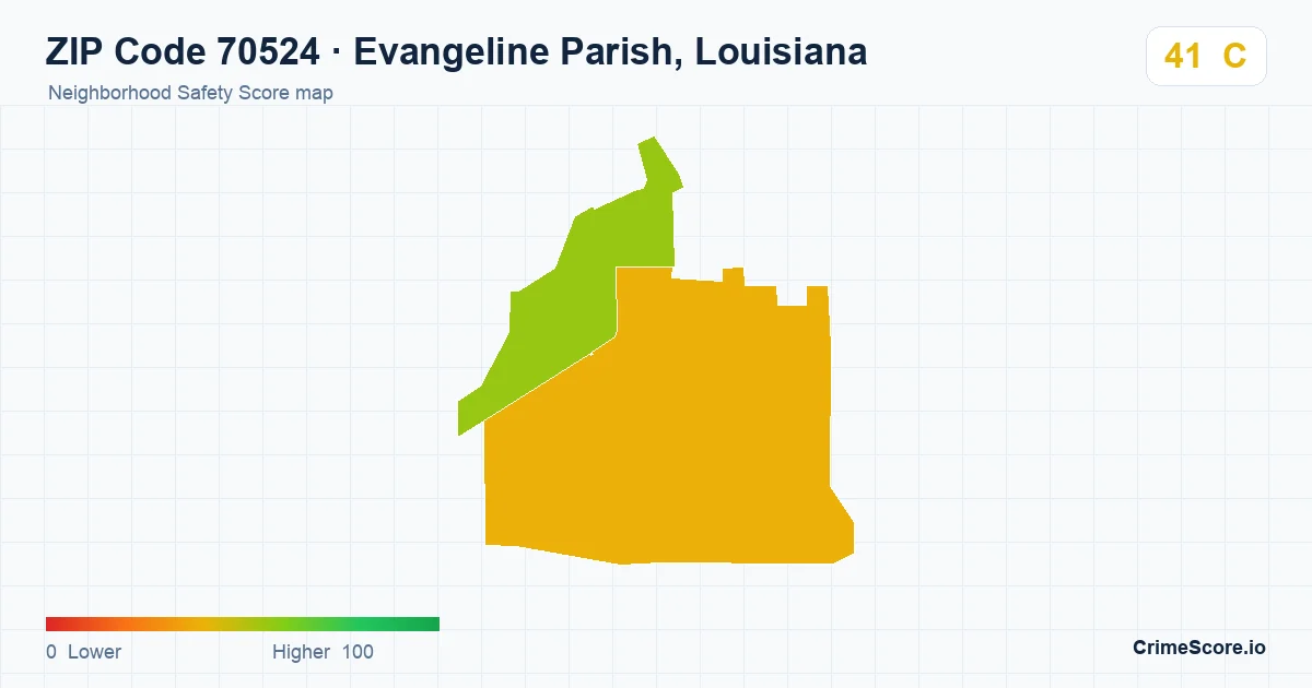 ZIP Code 70524 in Evangeline Parish, Louisiana neighborhood Safety Score map