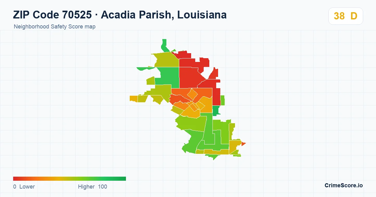 ZIP Code 70525 in Acadia Parish, Louisiana neighborhood Safety Score map