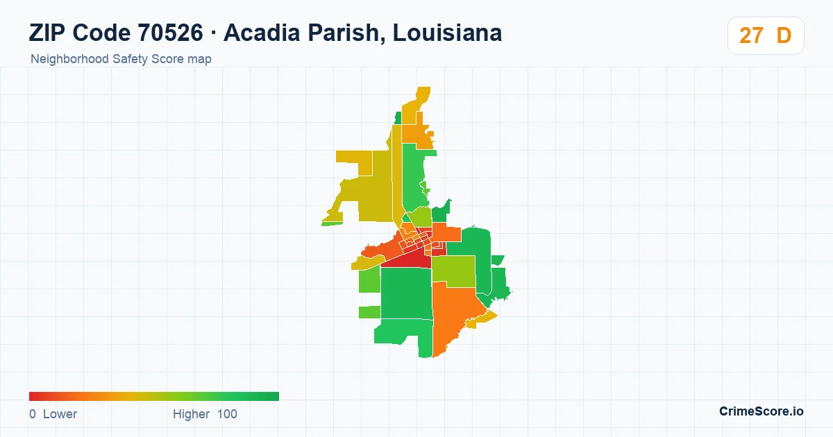 ZIP Code 70526 in Acadia Parish, Louisiana neighborhood Safety Score map