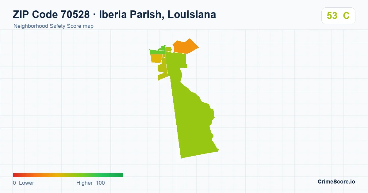 ZIP Code 70528 in Iberia Parish, Louisiana neighborhood Safety Score map