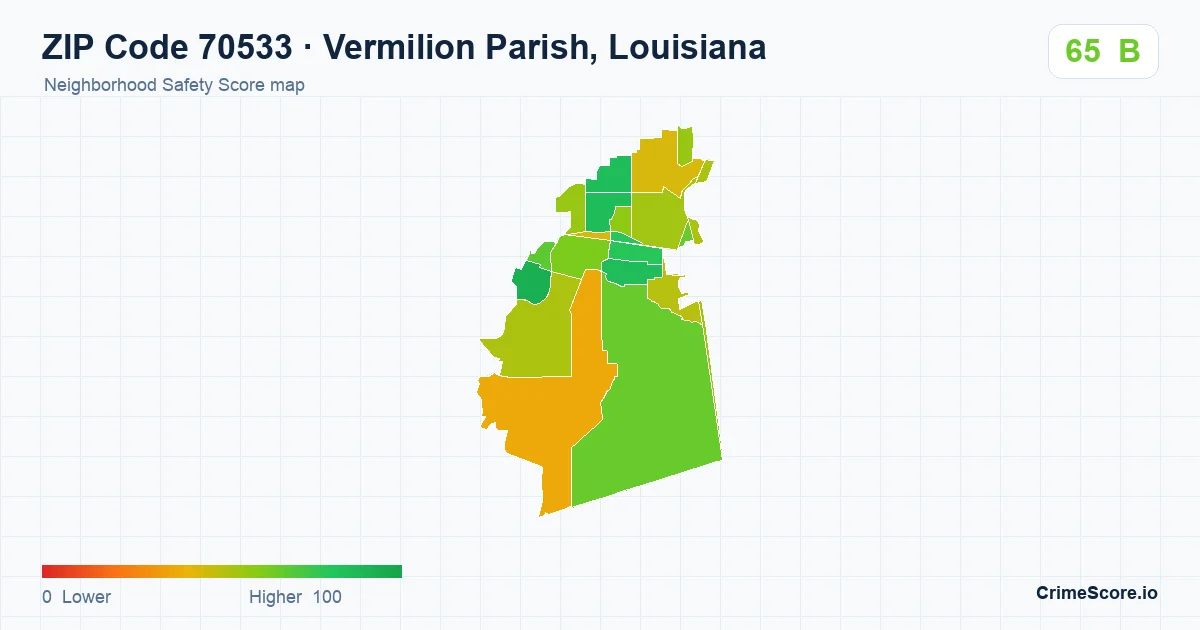 ZIP Code 70533 in Vermilion Parish, Louisiana neighborhood Safety Score map