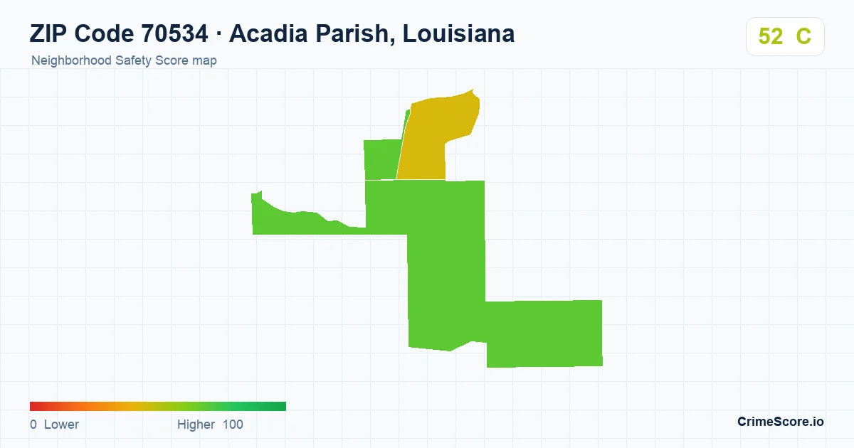 ZIP Code 70534 in Acadia Parish, Louisiana neighborhood Safety Score map