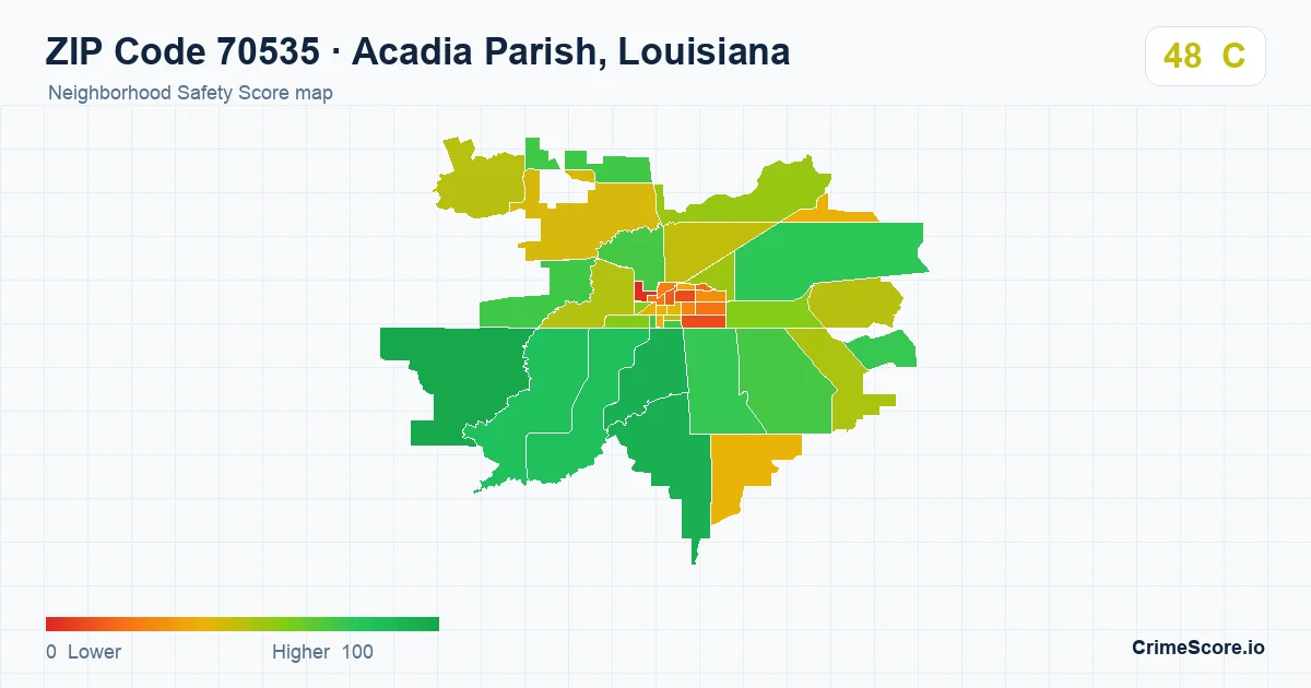 ZIP Code 70535 in Acadia Parish, Louisiana neighborhood Safety Score map