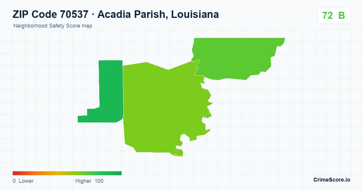 ZIP Code 70537 in Acadia Parish, Louisiana neighborhood Safety Score map