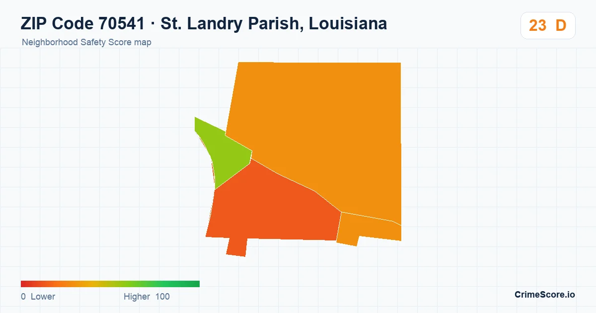ZIP Code 70541 in St. Landry Parish, Louisiana neighborhood Safety Score map