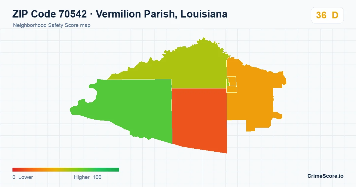 ZIP Code 70542 in Vermilion Parish, Louisiana neighborhood Safety Score map