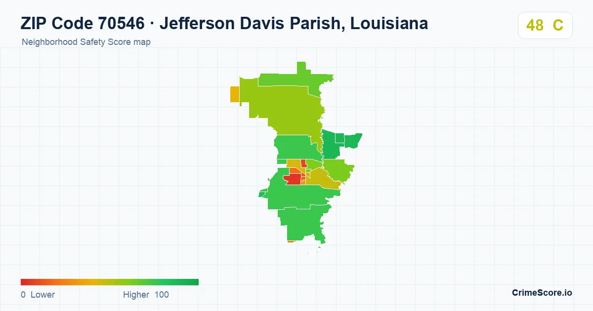 ZIP Code 70546 in Jefferson Davis Parish, Louisiana neighborhood Safety Score map