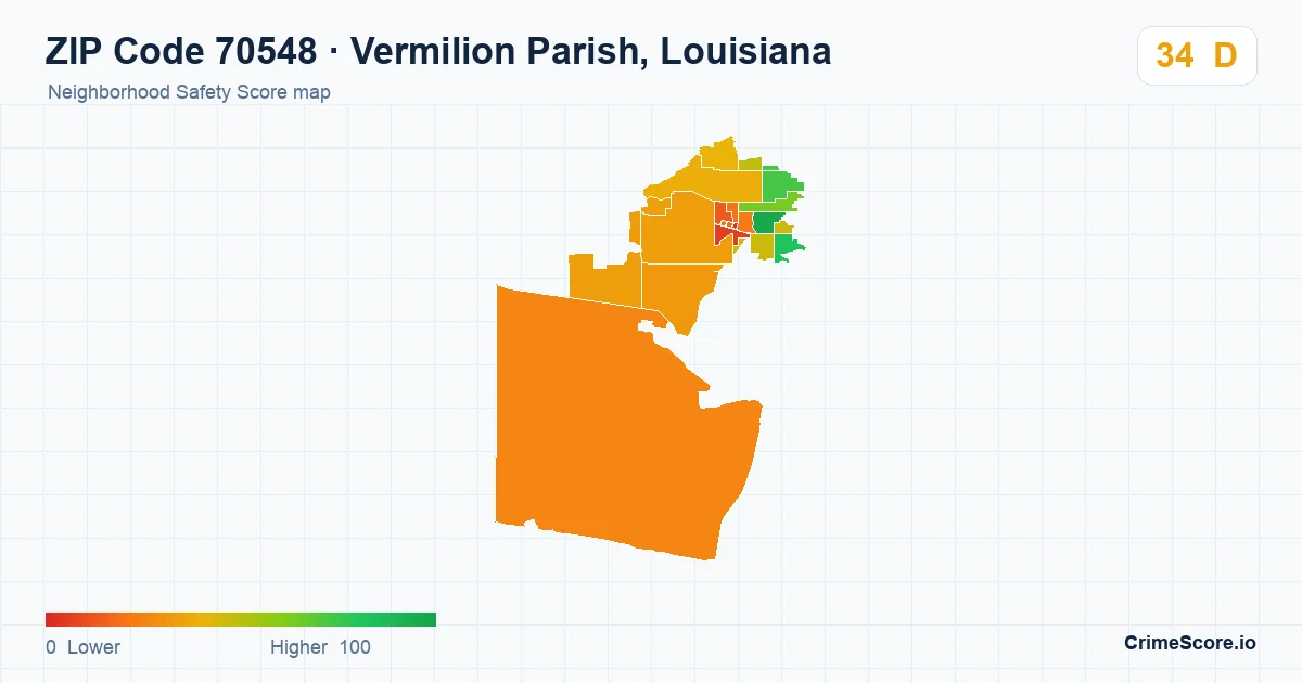 ZIP Code 70548 in Vermilion Parish, Louisiana neighborhood Safety Score map