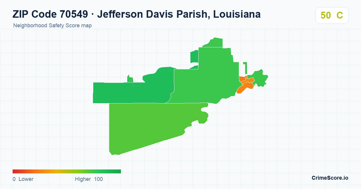 ZIP Code 70549 in Jefferson Davis Parish, Louisiana neighborhood Safety Score map