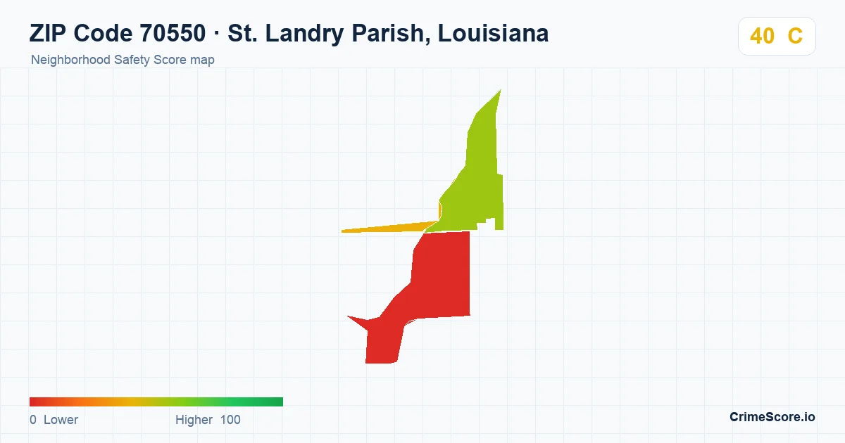 ZIP Code 70550 in St. Landry Parish, Louisiana neighborhood Safety Score map