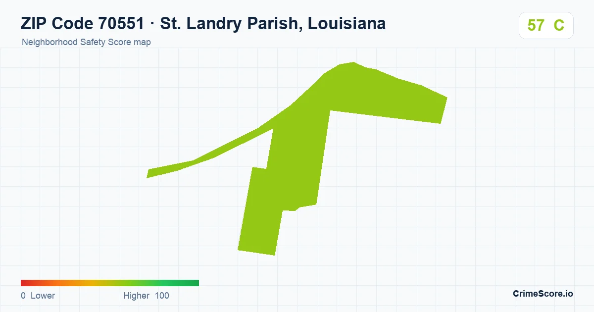 ZIP Code 70551 in St. Landry Parish, Louisiana neighborhood Safety Score map