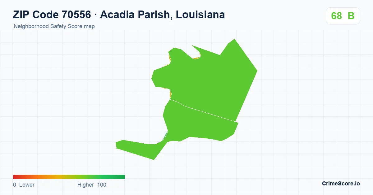 ZIP Code 70556 in Acadia Parish, Louisiana neighborhood Safety Score map