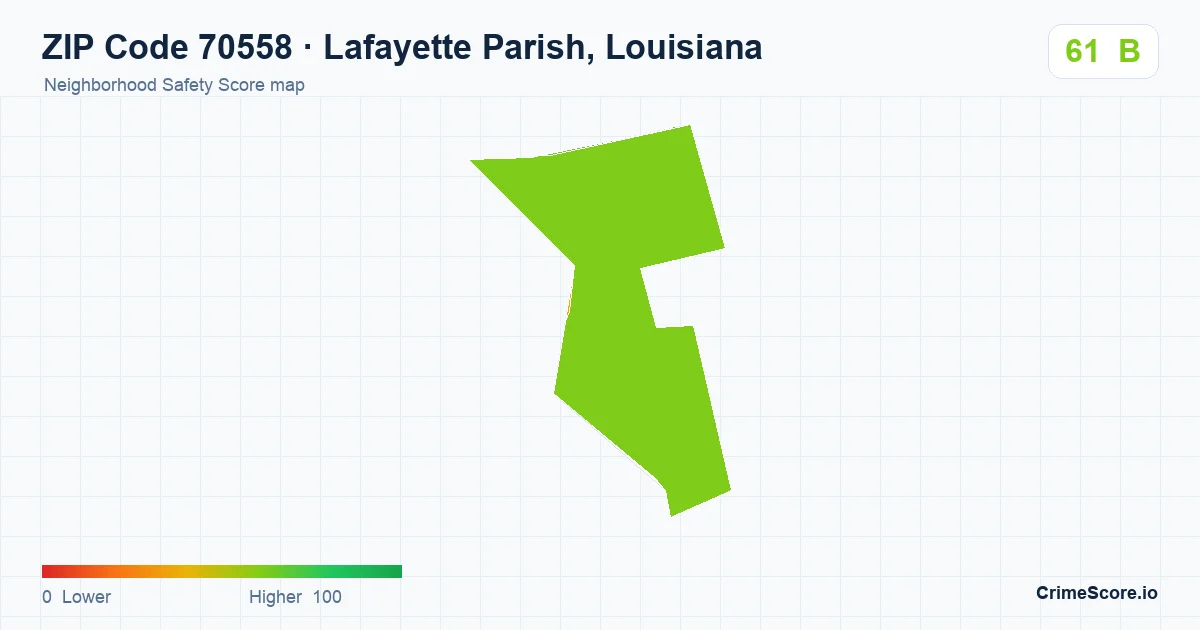 ZIP Code 70558 in Lafayette Parish, Louisiana neighborhood Safety Score map