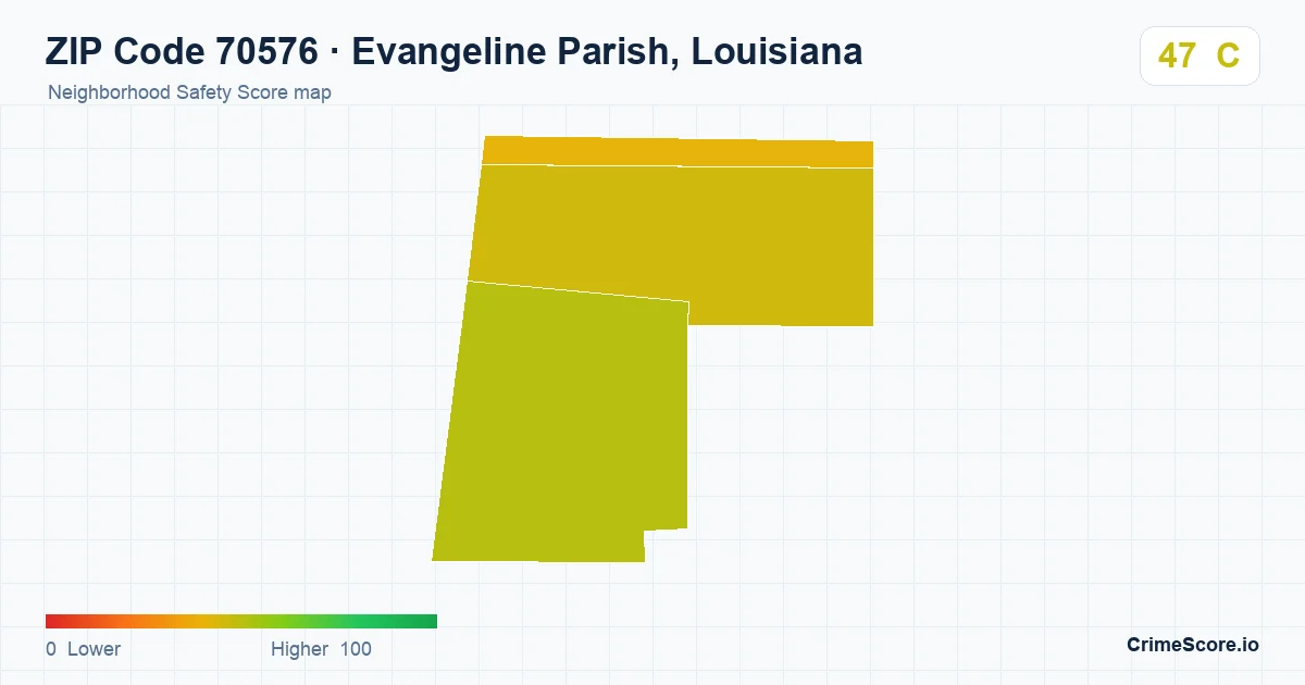 ZIP Code 70576 in Evangeline Parish, Louisiana neighborhood Safety Score map