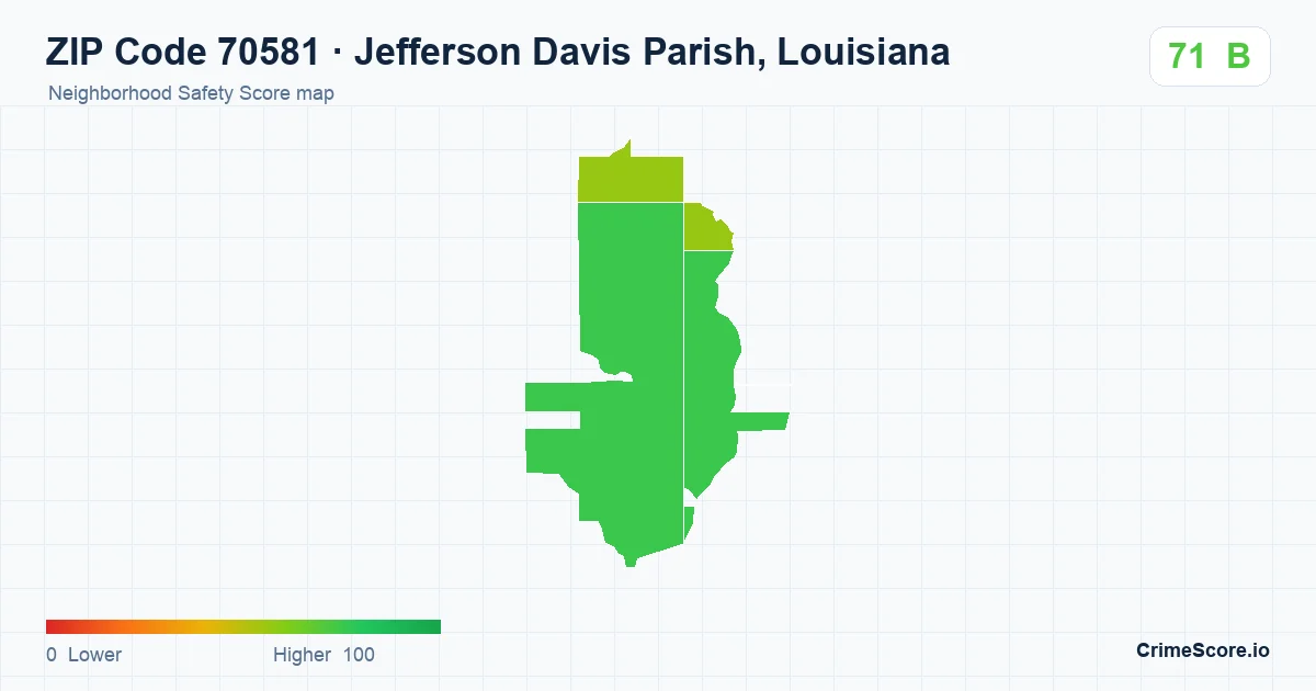 ZIP Code 70581 in Jefferson Davis Parish, Louisiana neighborhood Safety Score map