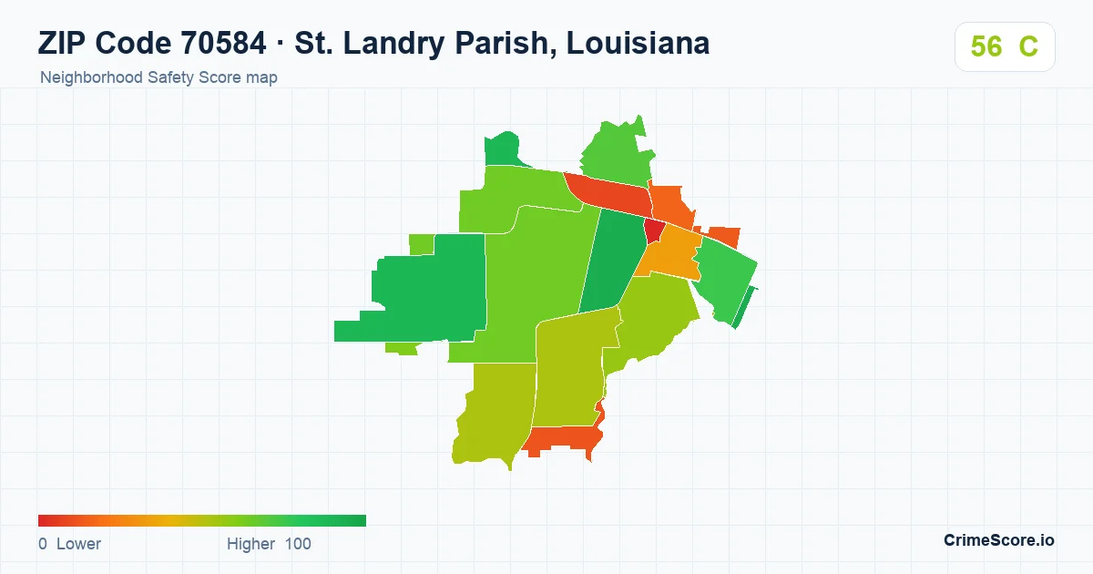 ZIP Code 70584 in St. Landry Parish, Louisiana neighborhood Safety Score map
