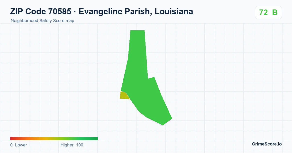 ZIP Code 70585 in Evangeline Parish, Louisiana neighborhood Safety Score map