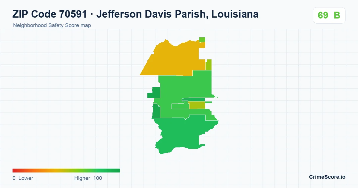 ZIP Code 70591 in Jefferson Davis Parish, Louisiana neighborhood Safety Score map