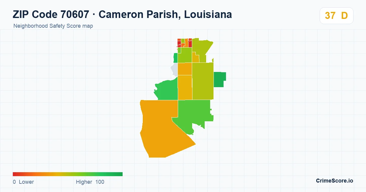 ZIP Code 70607 in Cameron Parish, Louisiana neighborhood Safety Score map