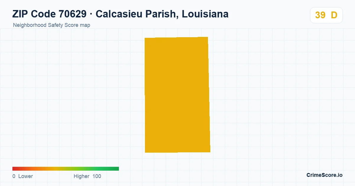 ZIP Code 70629 in Calcasieu Parish, Louisiana neighborhood Safety Score map