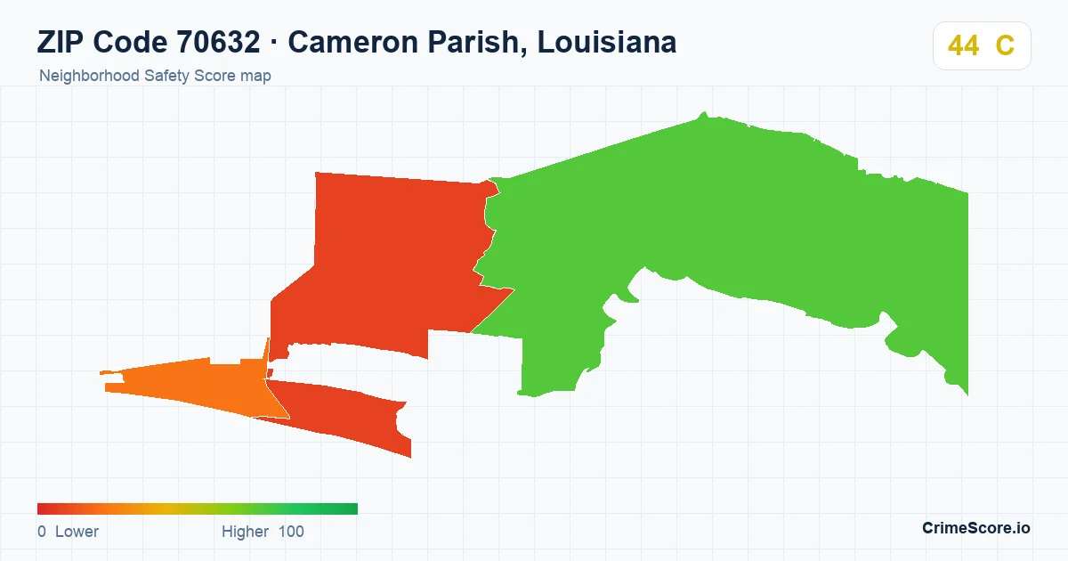 ZIP Code 70632 in Cameron Parish, Louisiana neighborhood Safety Score map