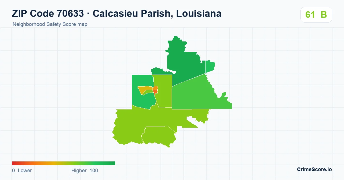 ZIP Code 70633 in Calcasieu Parish, Louisiana neighborhood Safety Score map
