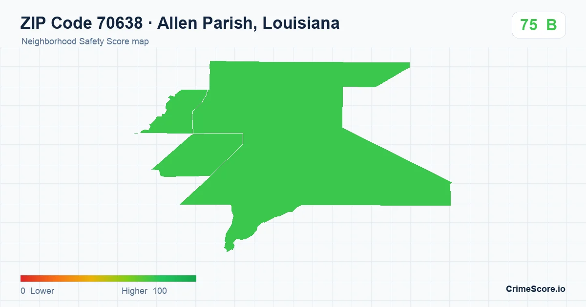 ZIP Code 70638 in Allen Parish, Louisiana neighborhood Safety Score map
