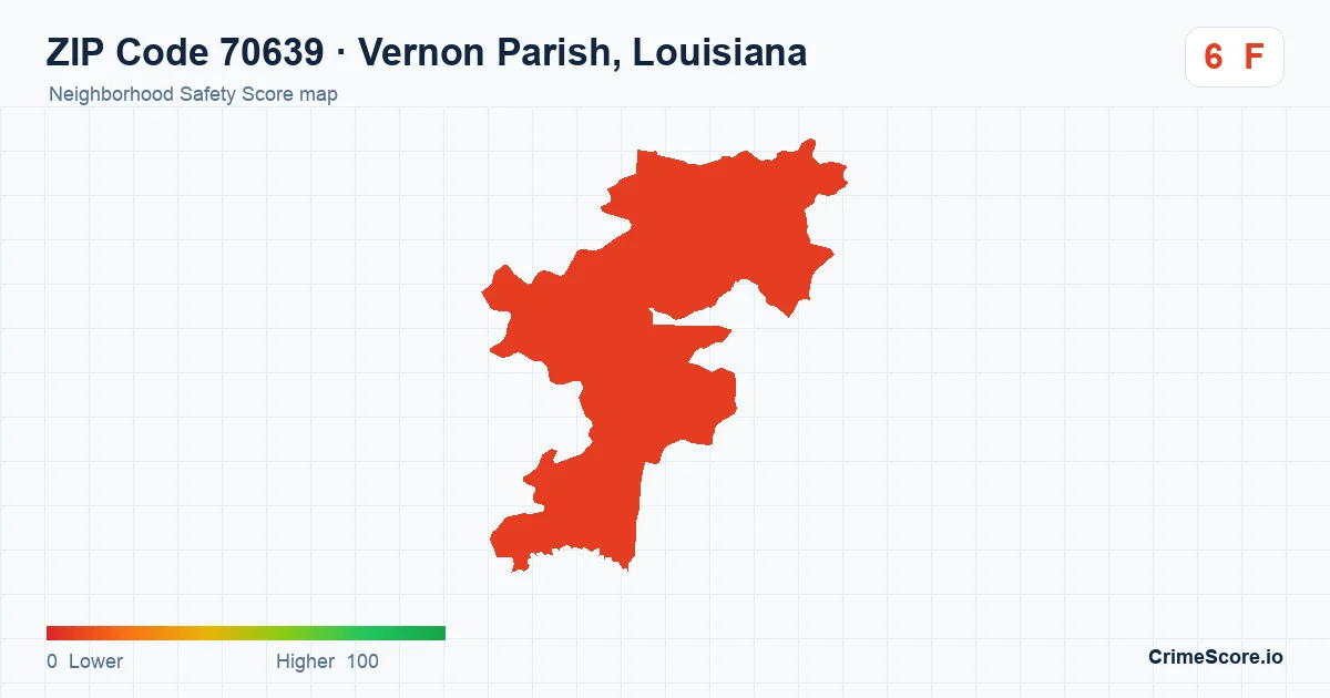 ZIP Code 70639 in Vernon Parish, Louisiana neighborhood Safety Score map