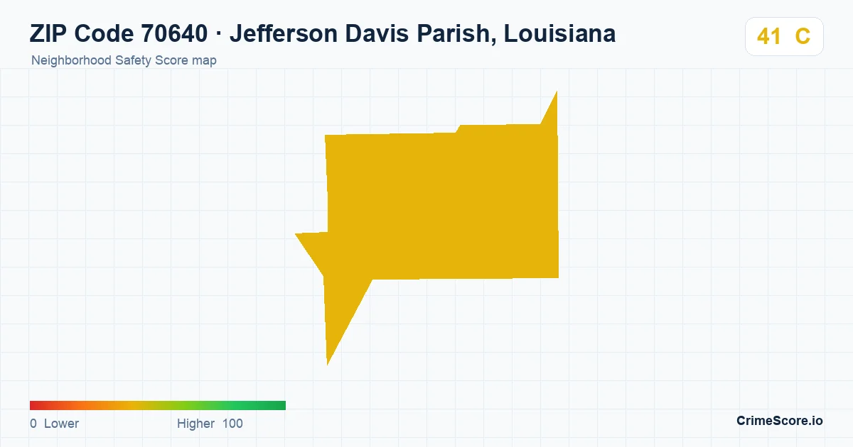ZIP Code 70640 in Jefferson Davis Parish, Louisiana neighborhood Safety Score map