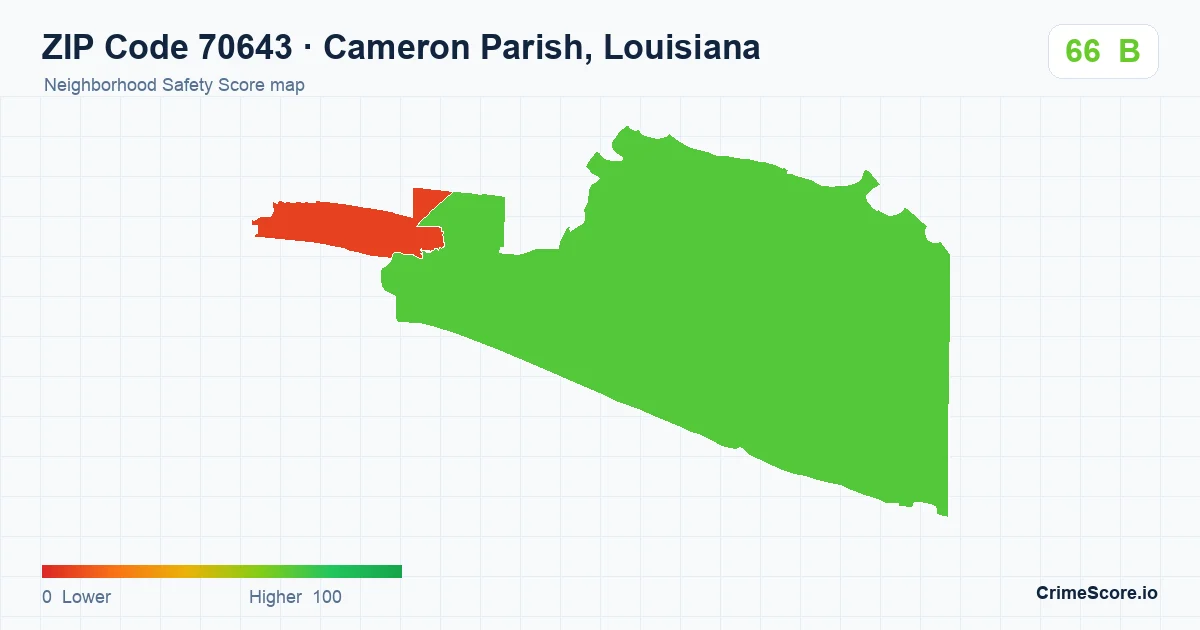 ZIP Code 70643 in Cameron Parish, Louisiana neighborhood Safety Score map