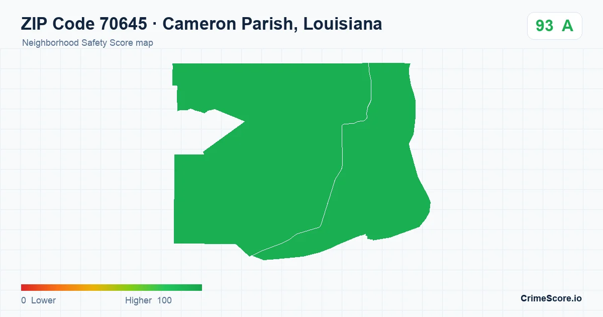 ZIP Code 70645 in Cameron Parish, Louisiana neighborhood Safety Score map