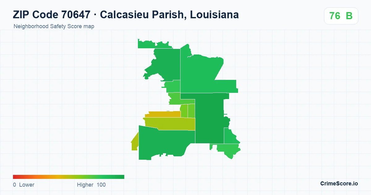 ZIP Code 70647 in Calcasieu Parish, Louisiana neighborhood Safety Score map