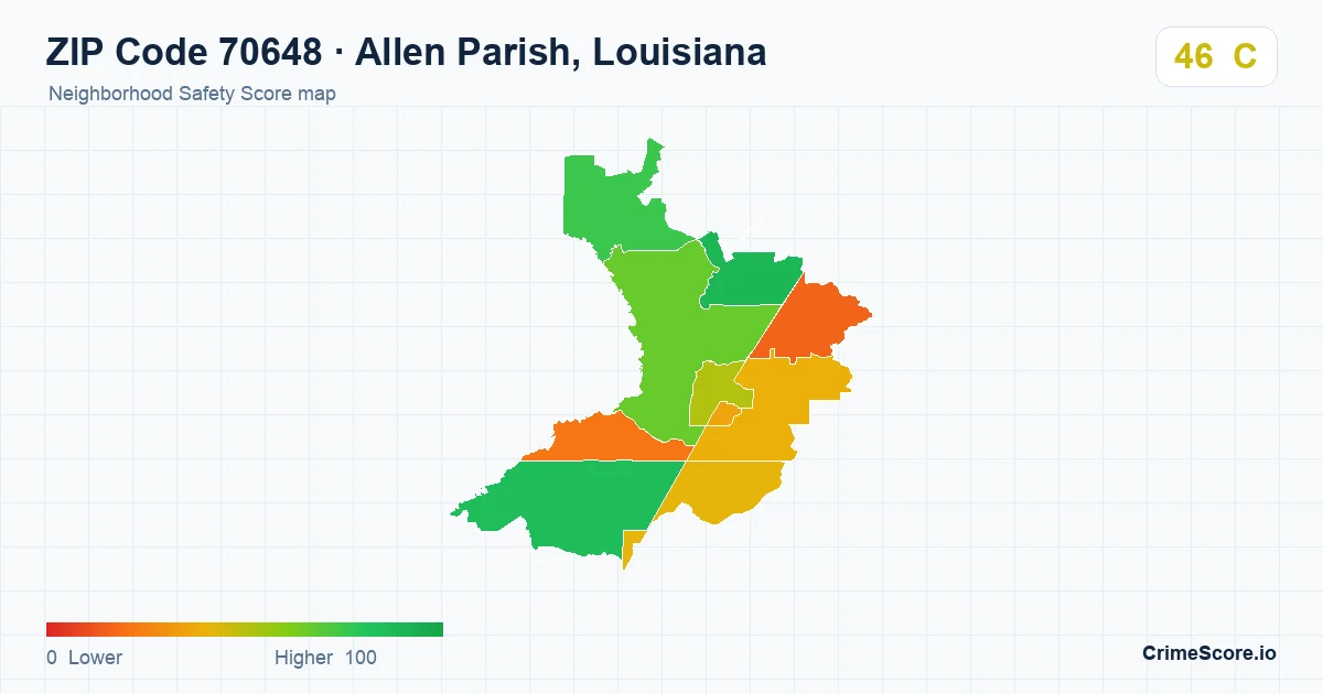 ZIP Code 70648 in Allen Parish, Louisiana neighborhood Safety Score map