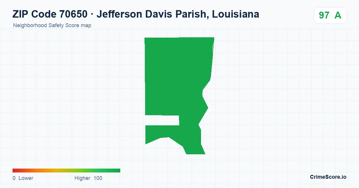 ZIP Code 70650 in Jefferson Davis Parish, Louisiana neighborhood Safety Score map