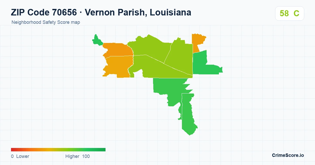 ZIP Code 70656 in Vernon Parish, Louisiana neighborhood Safety Score map