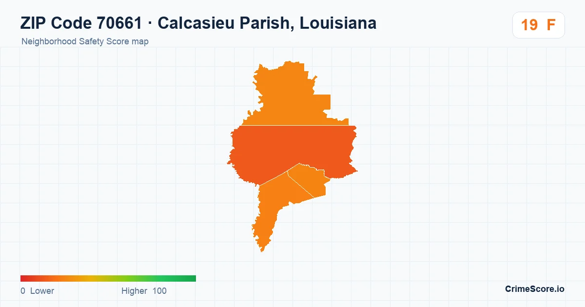 ZIP Code 70661 in Calcasieu Parish, Louisiana neighborhood Safety Score map