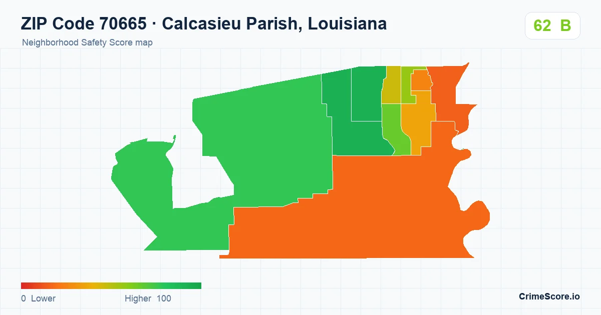 ZIP Code 70665 in Calcasieu Parish, Louisiana neighborhood Safety Score map