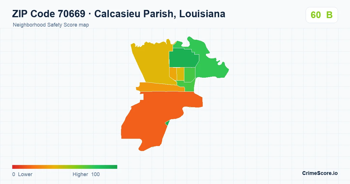 ZIP Code 70669 in Calcasieu Parish, Louisiana neighborhood Safety Score map