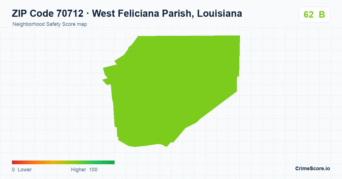 ZIP Code 70712 in West Feliciana Parish, Louisiana neighborhood Safety Score map