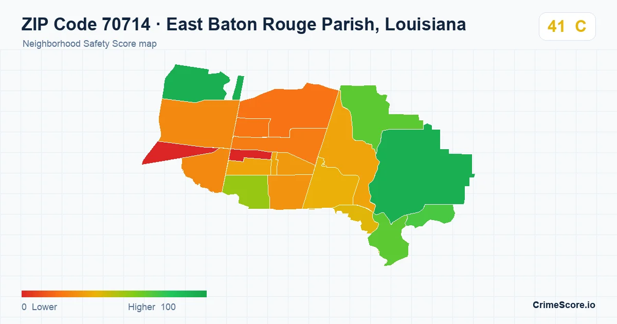 ZIP Code 70714 in East Baton Rouge Parish, Louisiana neighborhood Safety Score map