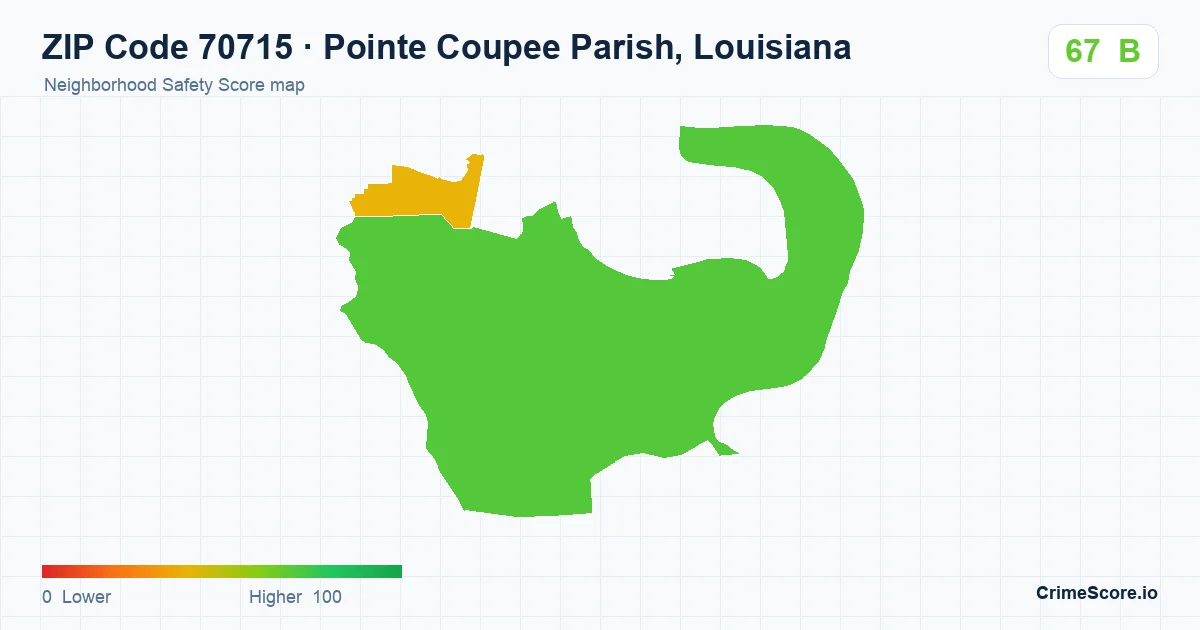 ZIP Code 70715 in Pointe Coupee Parish, Louisiana neighborhood Safety Score map