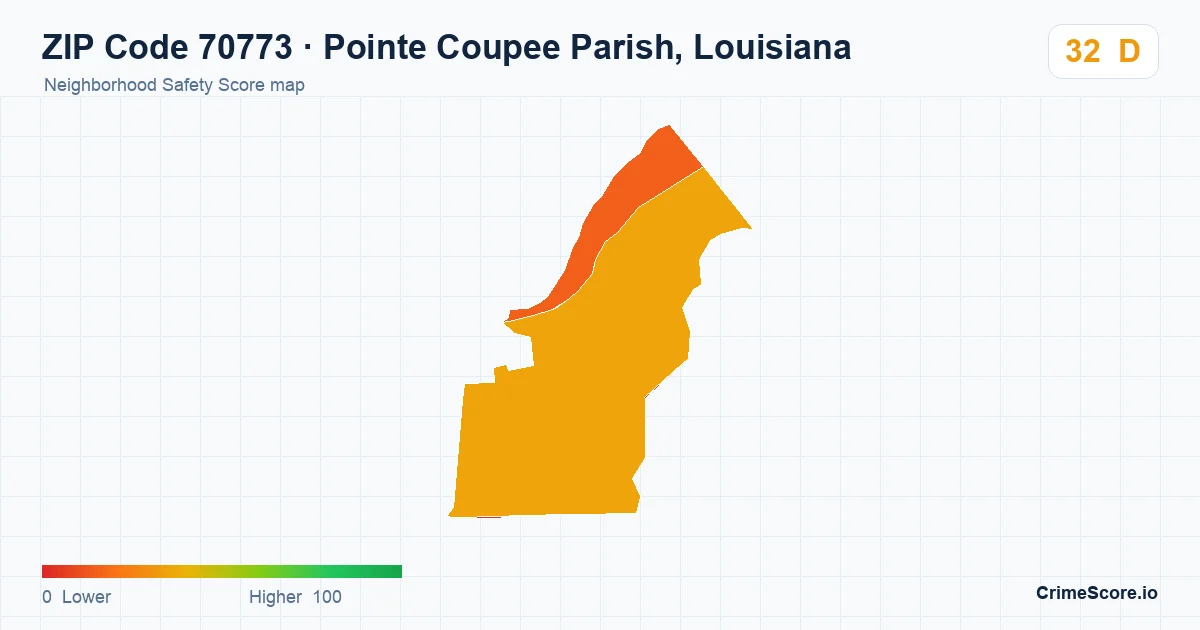 ZIP Code 70773 in Pointe Coupee Parish, Louisiana neighborhood Safety Score map