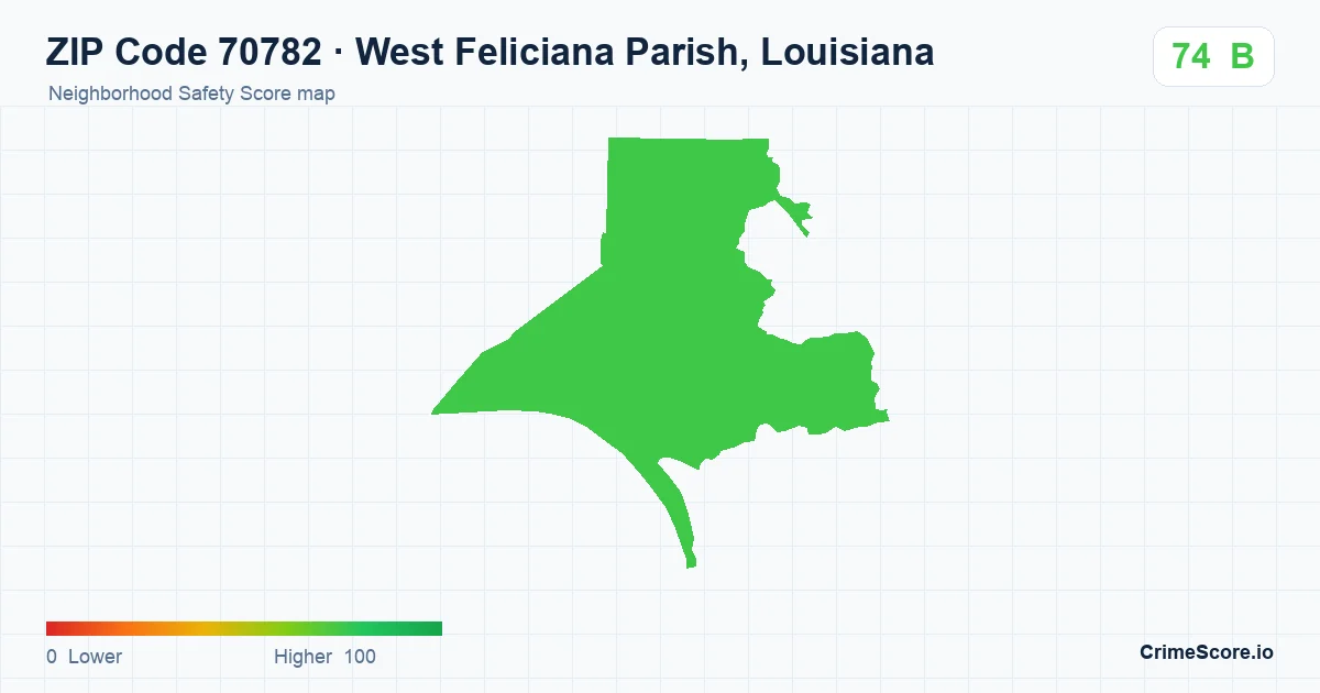 ZIP Code 70782 in West Feliciana Parish, Louisiana neighborhood Safety Score map