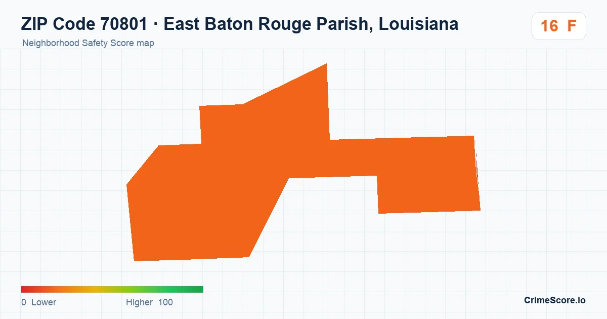 ZIP Code 70801 in East Baton Rouge Parish, Louisiana neighborhood Safety Score map