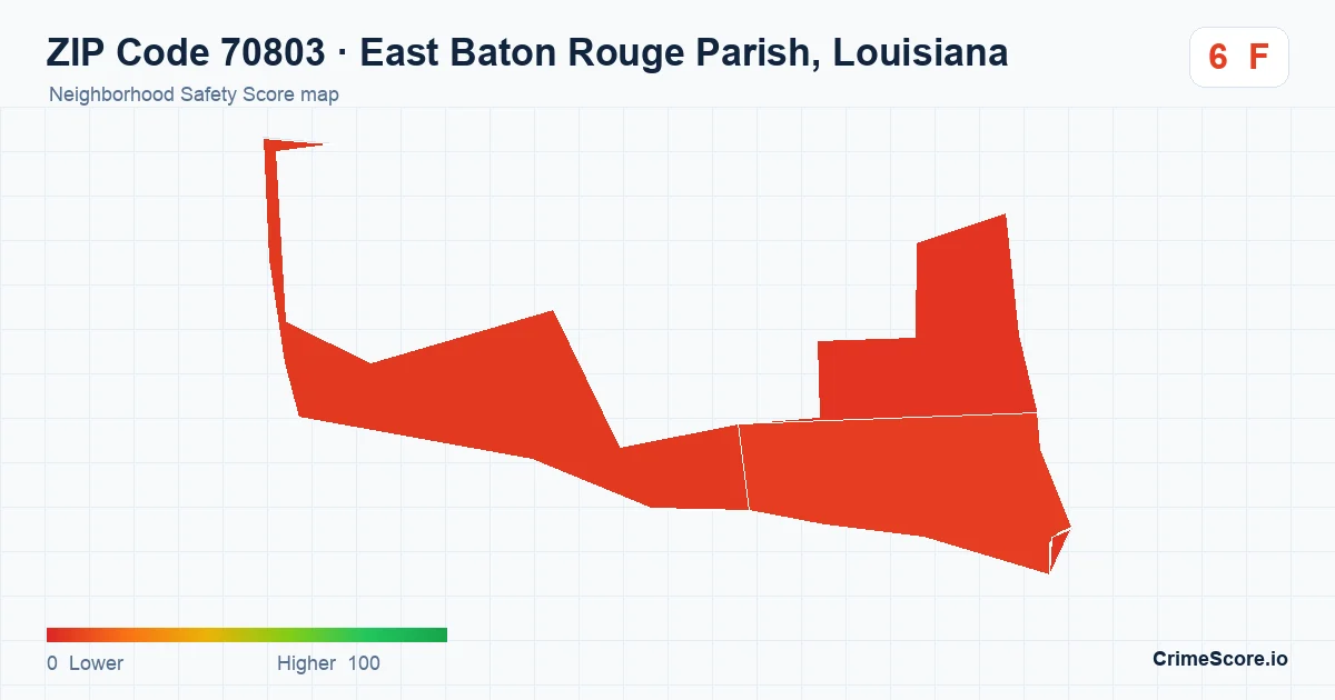 ZIP Code 70803 in East Baton Rouge Parish, Louisiana neighborhood Safety Score map