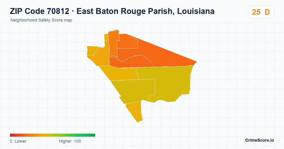 ZIP Code 70812 in East Baton Rouge Parish, Louisiana neighborhood Safety Score map