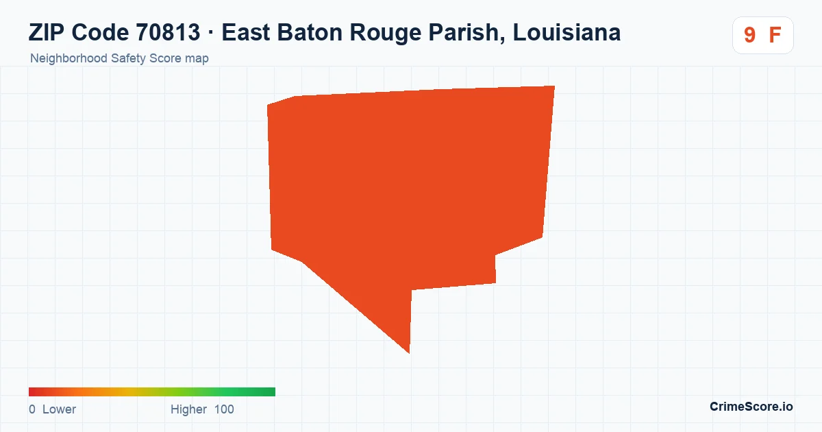 ZIP Code 70813 in East Baton Rouge Parish, Louisiana neighborhood Safety Score map